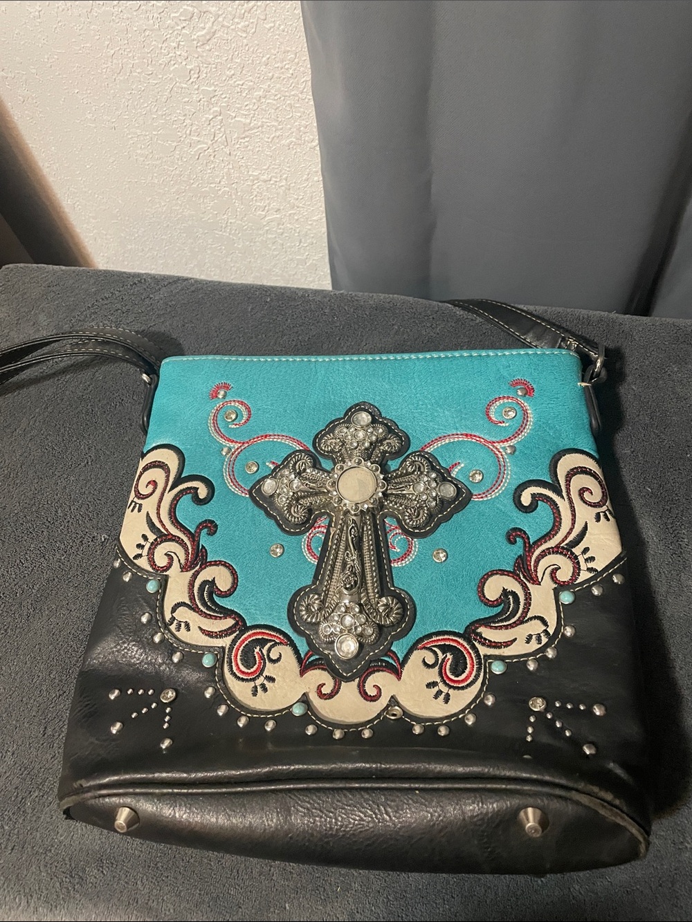 Turquoise Cross Embellished Women's Crossbody Bag